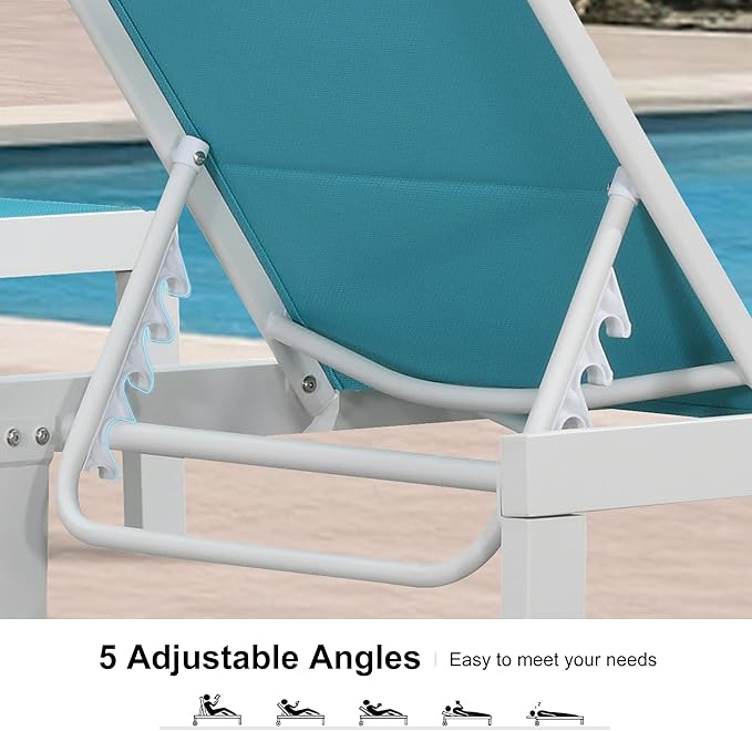 PURPLE LEAF Outdoor Chaise Lounge Staight Legs Adjustable Sunbathing Recliner with Side Table Blue 2 Sets