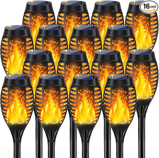MIUSIKIT 16Pack Outdoor Solar Lights for Yard, Solar Flame Lights for Outside Decorations, Solar Pathway Lights Outdoor Waterproof, Luces Solares for Outdoor Lighting Art