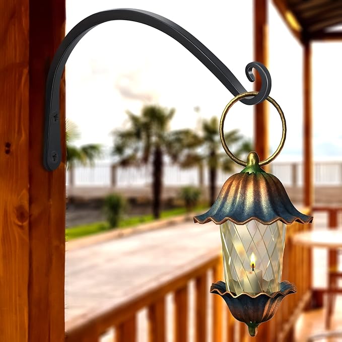 Gtongoko 2 Pack 12 Inch Plant Hangers Outdoor Metal Hanging Plant Bracket Bird Feeder Plant Hooks for Hanging Flower Basket, Wind Chimes, Solar Lanterns, Black