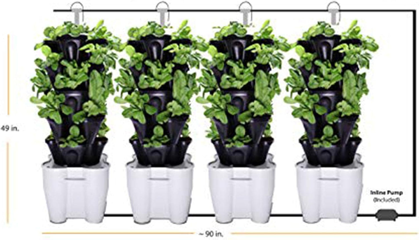 Mr. Stacky Smart Farm - Automatic Self Watering Garden - Grow Fresh Healthy Food Virtually Anywhere Year Round - Soil or Hydroponic Vertical Tower Gardening System (Solar Kit, Black)