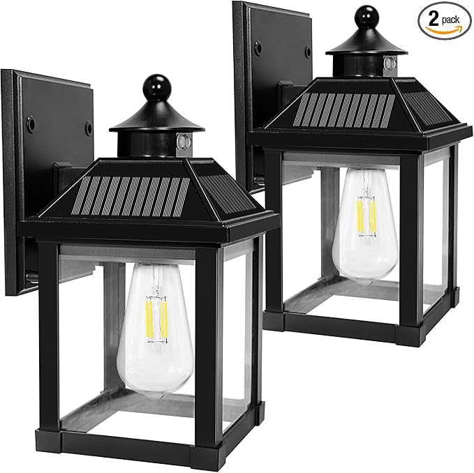 Solar Wall Lights Outdoor, Dusk to Dawn Solar Sconces, Motion Sensor Porch Lights Waterproof with 3 Lighting Modes, Exterior Wall Lantern Outside for Patio Garage Entryway Garden Shed