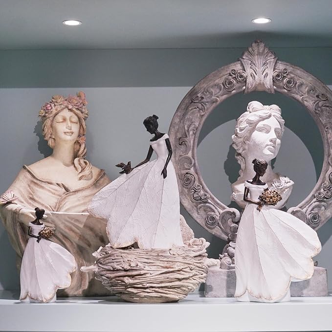 Guichifun Fairy Statue Collection Home Decoration - White Leaf Angel Girls Resin Home Decor for Outside or Inside Rustic Garden Outdoor Yard Decorations Figurines Gift 7.5 x 4.5 x 11.5 Inch