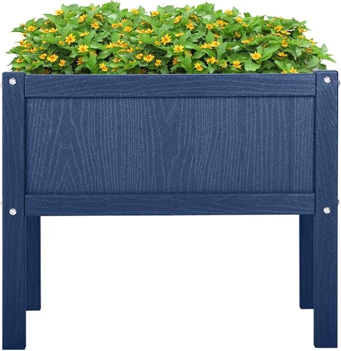 Raised Garden Bed with Drainage Hole Waterproof HDPE Elevated Planter Box with Legs Stable and Durable to Plant Herb Vegetable Flower,Patio,Balcony Outdoors/Indoors Navy