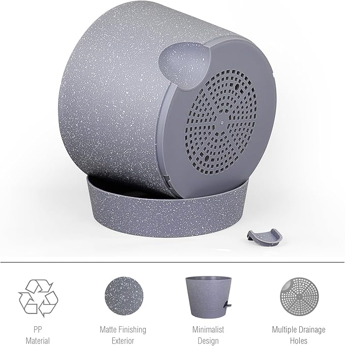 12 inch Large Self Watering Pots for Indoor Outdoor Plants, Plant Pots with Mesh Drainage Holes for Garden House Plants, Plastic Planters with Reservoir for Flower, Speckled Grey