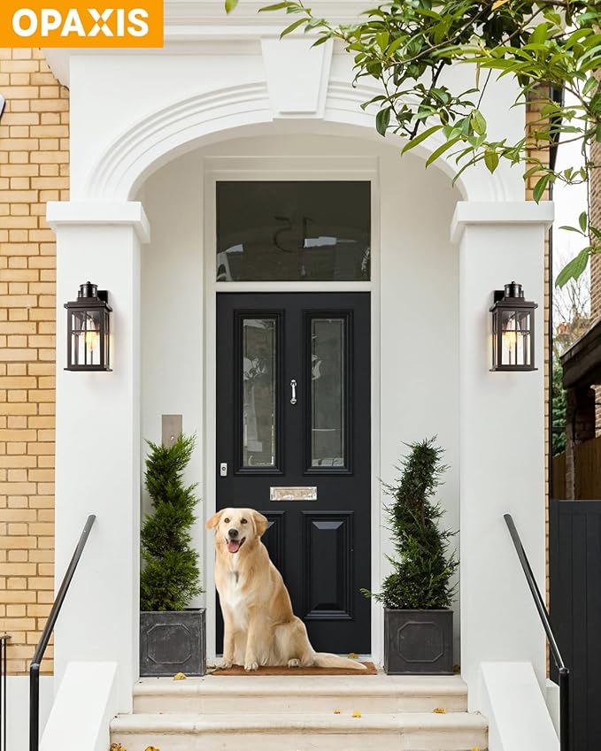 Outdoor Motion Sensor Light, 2 Pack Outside Sconce, Bronze Motion Sensor for Outside, Anti-Rust, Outdoor Light Fixture with Tempered Clear Glass for House, Garage,Entryway, Waterproof