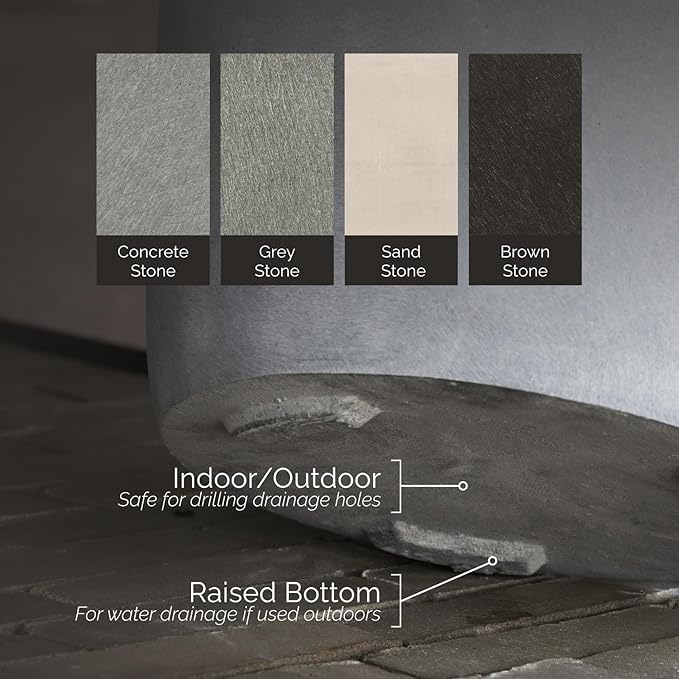 Orbo Globe Sphere Planter – Grey Stone Finish – Fiberglass Indoor/Outdoor and Weather-Resistant Round Planter (23.6" D x 21.1" H Exterior, 23.2" D x 20.5" H Interior)