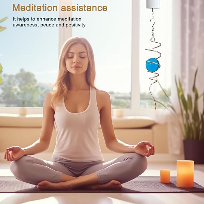 Gazing Ball Spiral Tail with Blue Glass Orb, 3D Wind Spinners Stabilizer, Wind Spinner Spiral, Hanging Rotating Art Decor - Visual Illusion in Spinning, Indoor Outdoor Garden Decoration 13in