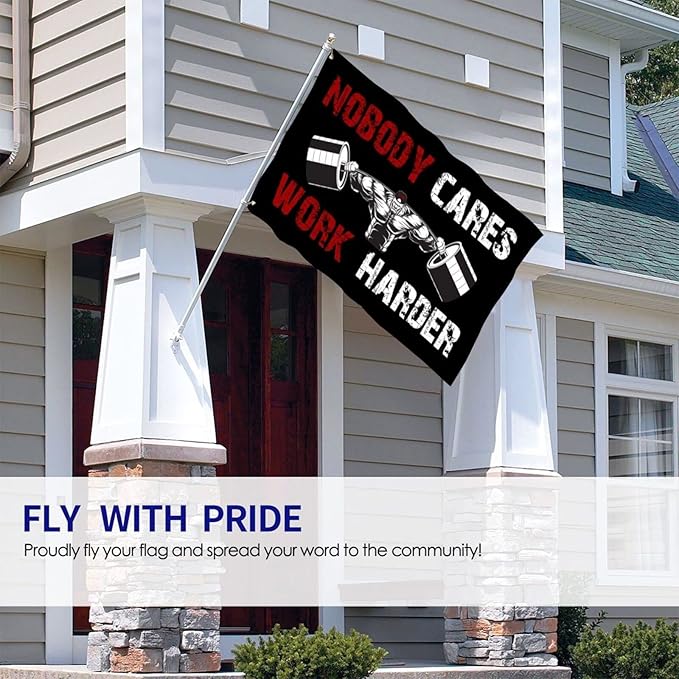 Gym Fitness Nobody Cares Work Harder Flag 3x5 Ft Indoor/Outdoor Yard Garden Lawn Holiday Decoration Banner Sign