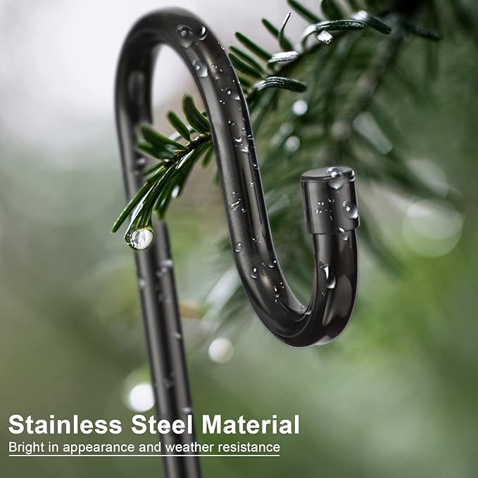 Bird Feeder Pole, 62 Inch & 5/8 Inch Diameter Stainless Steel Heavy Duty Shepherds Hooks for Outdoor to Hang Outdoor Lights with 5 Prongs Base, Rustproof for Garden Decor or Wedding Decors(Black)