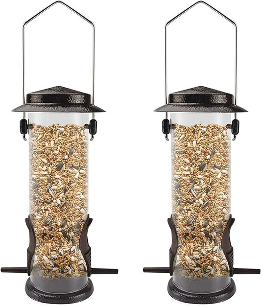 MIXXIDEA Wild Bird Feeders for Outdoors Hanging 2 Pack Stainless Steel Tube Bird Feeder, Water Resistant Finch Bird Feeder for Garden Backyard Decoration Attractive Metal Thistle Feeder (Coffee)