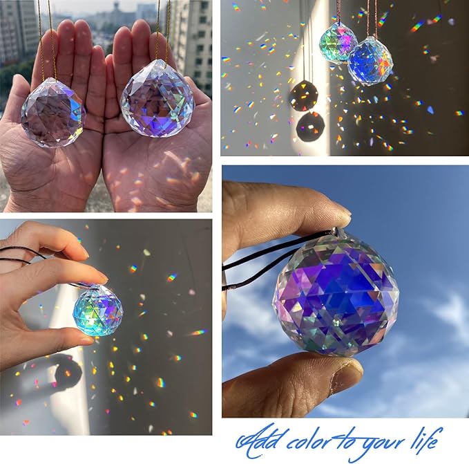 2PCS 4cm Ball Crystal Sun Catcher Prisms, STINO Hanging Suncatchers with Glass Prism, Rainbow Maker for Windows, Home, Room, Garden Decor (1, Ball ABColor 2Pcs)