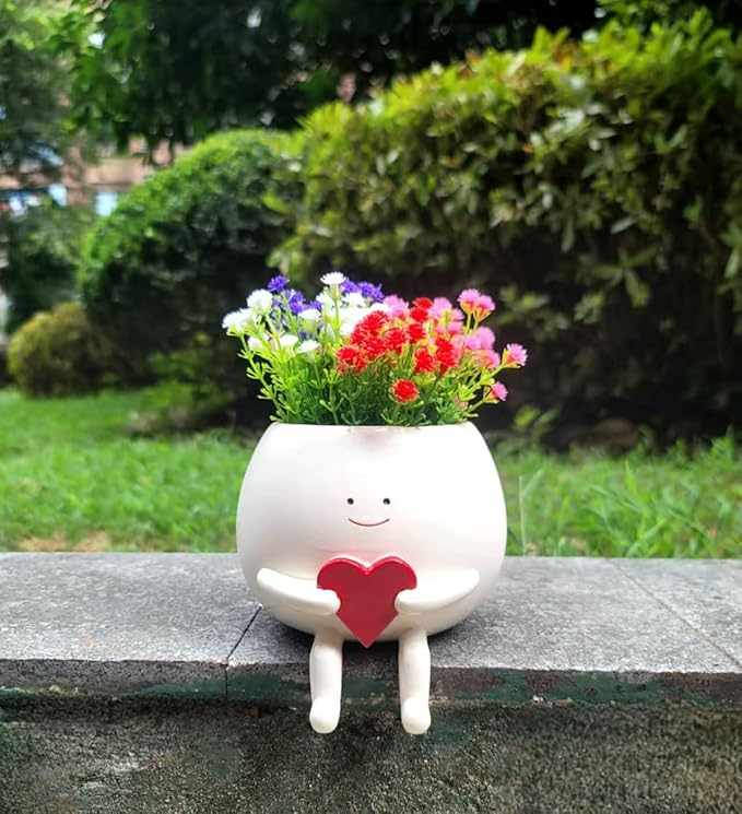 Face Planter Pots Head Cute Resin Cactus for Indoor and Outdoor Face Vase Home Decor Bookshelf Decor Unique Loving Heart Succulent Pots