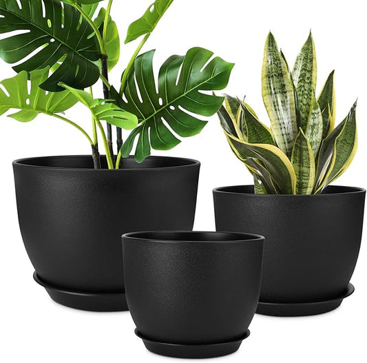 Plant Pots 12/10/9 inch Set of 3, Flower Pots with Multi Mesh Drainage Holes, Large Planters for Indoor Outdoor Garden Plants and Flowers. (Black)