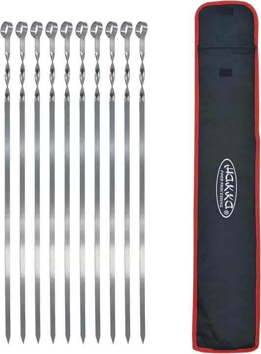 Hakka Stainless Steel Barbecue Skewers, 23" Heavy Duty Metal Skewers Large Wide Grilling Reusable Kabob Sticks with NonSlip Ring Handle,Set of 10