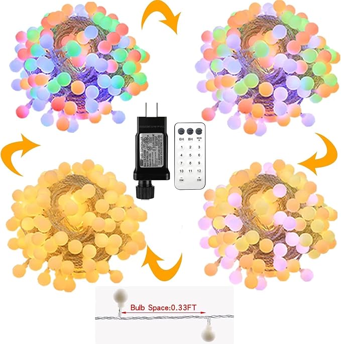 Globe String Lights 115 Feet 200 LED,Plug in Fairy String Lights with Remote Timer Extendable, 11 Modes Indoor Outdoor Color Changing Lights for Wedding Bedroom Classroom Patio Garden