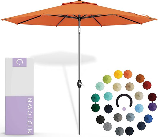 Midtown Umbrellas Sunbrella Umbrella 9 Feet Outdoor Umbrella With Canvas Tuscan Acrylic Fabric - Auto-Tilt Aluminum Frame Patio Umbrella For Backyard, Deck, Garden, Pool - Black Pole
