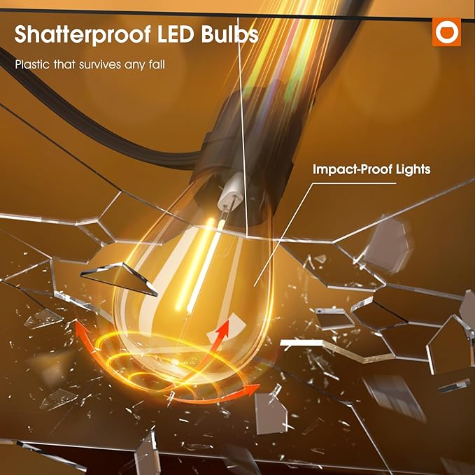 addlon 72FT(2FT Space) LED Outdoor String Lights with 36 Edison Shatterproof Bulbs, Heavy-Duty and Weatherproof Strand, Commercial Grade Patio Lights, Decorative for Patio, Black