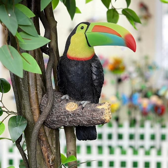 Toucan Tree Hugger Tree Decor Hanging Garden Statue 11.4 Inches High Multicolor Resin Tropical Animal Lawn Exotic Bird Sculpture Tree Decoration for Lawn Porch Yard Patio (Style3)
