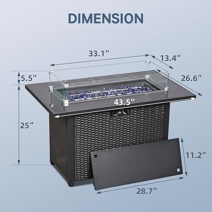 5 Piece Patio Furniture Set with 43" Propane Fire Pit Table, Outdoor Wicker Conversation Set, Rattan Modern Sectional Sofa Couch with Coffee Table for Backyard Porch Garden Poolside, Yellow-Beige