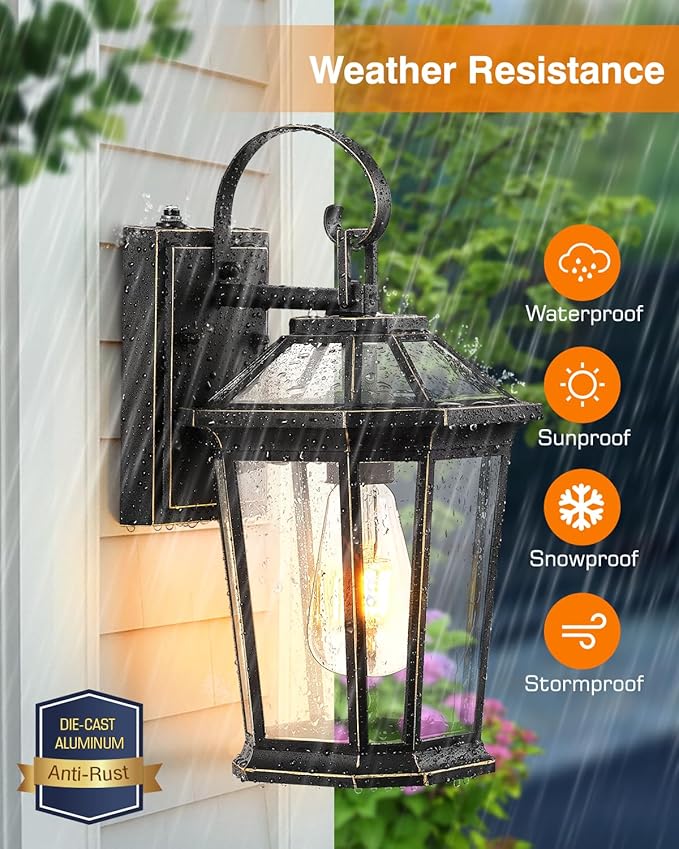 VIANIS Dusk to Dawn Exterior Light Fixture, Waterproof Outdoor Wall Sconce Porch Light for House, 100% Anti-Rust Aluminum Outside House Lights, Farmhouse Coach Lantern for Garage, Front Door 2Pcs