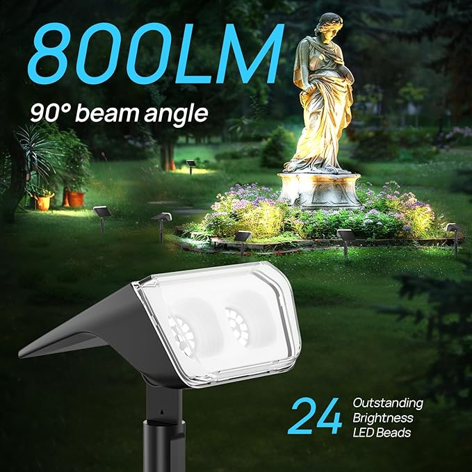 Consciot Solar Spot Lights Outdoor Waterproof, 24 LED Dusk-to-Dawn Solar Outdoor Lights, 2 in 1 Adjustable Wall Lights, Daylight Solar Landscape Spotlights for Garden Yard Wall Walkway, 4 Pack