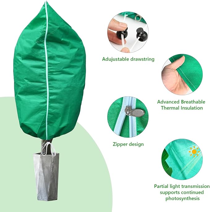 Plant Covers Freeze Protection – 2 Pack 95"x95" Extra Large Frost Blankets for Outdoor Plants, 2.4oz Heavy-Duty Tree Covers with Zipper & Drawstring – Reusable Winter Plant Freeze Cloth