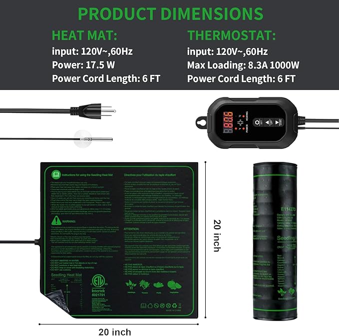 20"x 20" Seedling Heat Mat with Digital Thermostat Combo Set,ETL Certified and Durable Waterproof Warm Hydroponic Heat Mat for Germination,Indoor Gardening,Brewing and Greenhouses