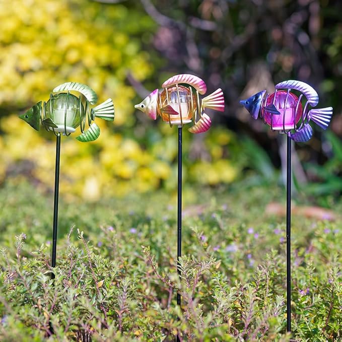 Outdoor Garden Solar Lights,3Pack Decorative Solar Lights for Garden Decor,Sea Fish Backyard Decor,Led Solar Lights with Stakes for Yard Landscape Patio(21.3''H)