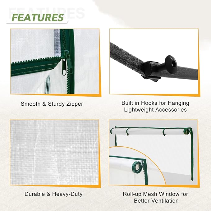 EAGLE PEAK 12x8 Portable Walk-in Greenhouse, Pop-up Indoor Outdoor Garden Green House, Zippered Doors and Windows, Heavy Duty Woven PE Cover, White