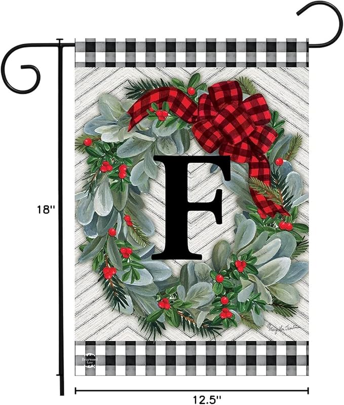 Briarwood Lane Winter Wreath Monogram Letter F Garden Flag
