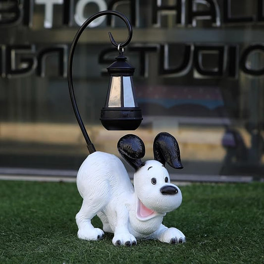 Laughing Dog Figurine with Solar-Powered LED Light 15.9 Inches Tall Perfect for Gift Garden Decor or Housewarming for Dog Lovers White
