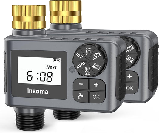 2-Packs Water Timer for Outdoor Garden Hose, Hose Timer with Rain Delay/Manual Mode, Automatic Drip Irrigation Controller System for Lawn Yard Garden Watering