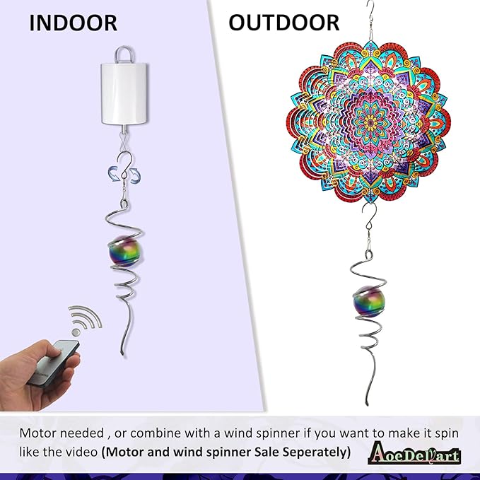 Multi Color Wind Spinner Tail Gazing Ball Spiral Decorative Wind Spinner Sun Catcher Visual Illusion Wind Spinner Stabilizer Indoor Outdoor Garden Decoration Wind Sculptures-13in Height
