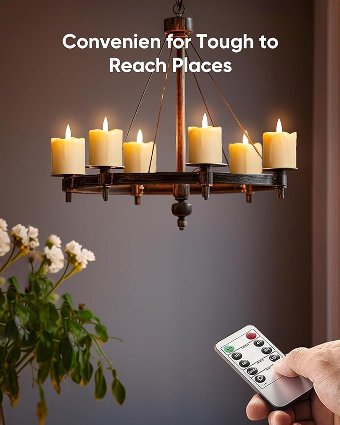 Homemory 2" x 2" Timer Remote Control Flickering Flameless Votive Candles, Realistic Battery Operated, 6Pack 3D Wick Electric Fake for Christmas, Wedding, Home Decorations