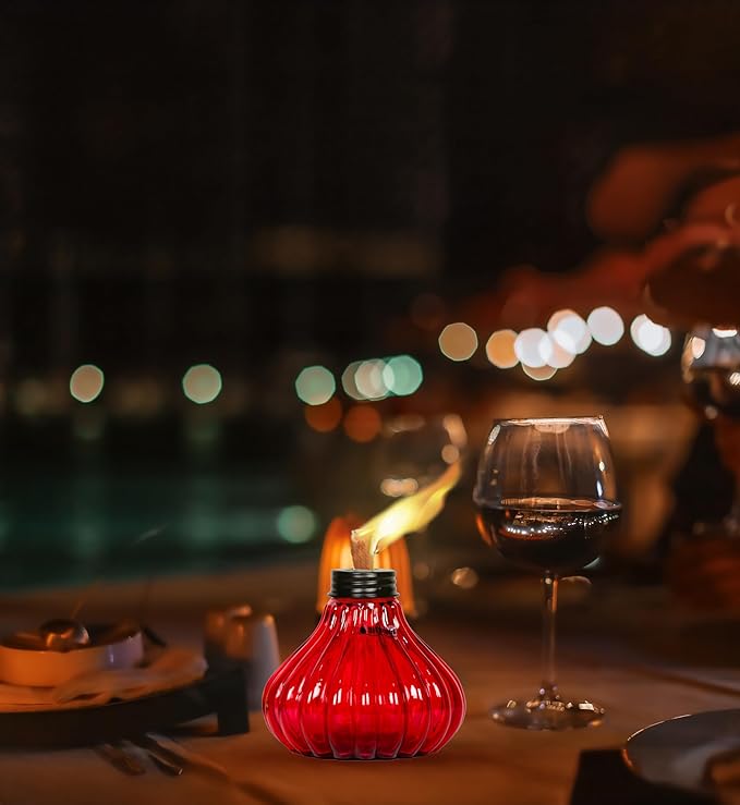 Deco Window Pack of 3 Table Torch for Indoor Outdoor Citronella Oil Tabletop Glass Lamp Landscape Multicolored Lantern with Fiberglass Wick & Cap for Garden Patio Yard Party Decor Light