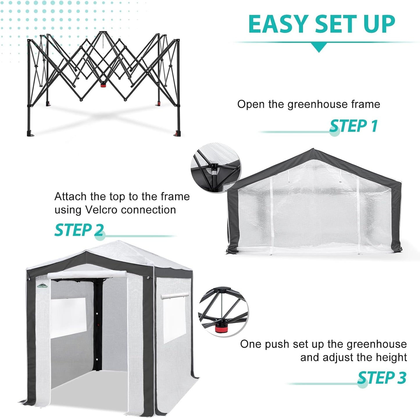 EAGLE PEAK 8x6 Portable Walk in Greenhouse with Polyester Reinforced Corners, Instant Pop Up Indoor Outdoor Gardening Green House, Roll Up Zipper Entry Doors and Mesh Windows, Gray/White