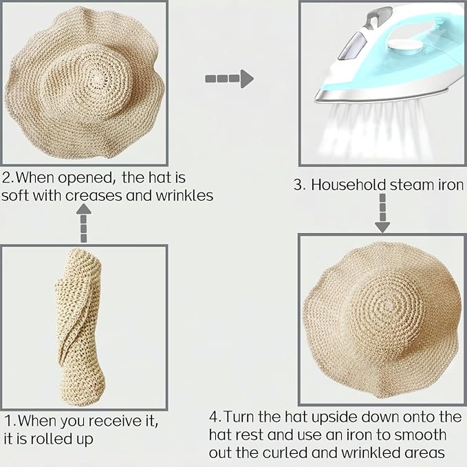 Womens Straw Beach Sun Hats, Foldable Packable Floppy Handmade Crochet Hats for Women,Large Summer Vacation Wide Brim Hat