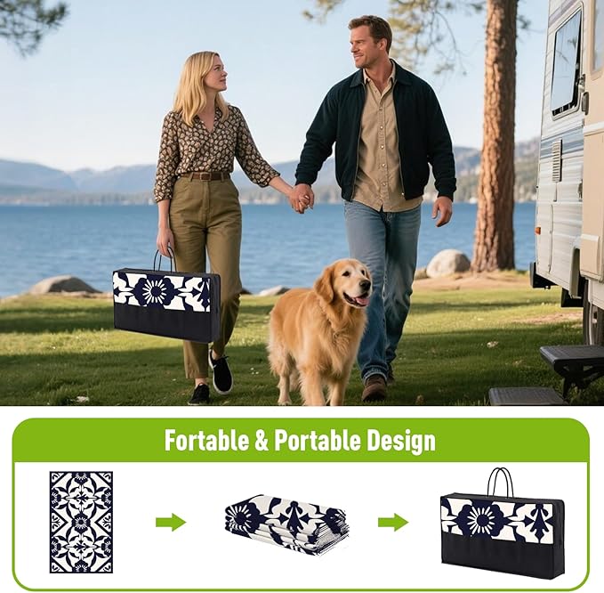 WILDROOTS 5x8 Feet Klein Plastic Outdoor Rug, Stain Resistant Waterproof Reversible Outdoor Patio Rug, Fade Resistant Camping Rug