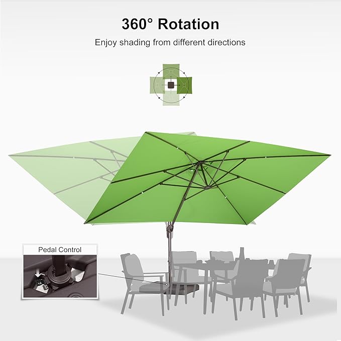 PURPLE LEAF 10' X 13' Patio Cantilever Umbrella Rectangle Umbrella Outdoor with Aluminum Offset Hanging and 360° Rotation for Pool Garden Deck Patio, Green