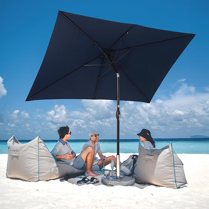SUNVIVI OUTDOOR Patio Umbrella, 6.5' x 10' Rectangular Patio Umbrella, Metal Pole Square Outdoor Umbrella with Crank and Push Button Tilt, 6 Steel Ribs, Polyester Canopy