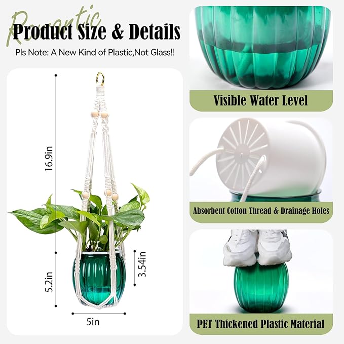 Small Hanging Planters Self Watering 5 Inch, 3 Set Hanging Plant Pot for Indoor Outdoor Plants, Hanging Flower Pots with Drainage Hole & 2 Kinds of Plant Hangers for Garden Home Decor