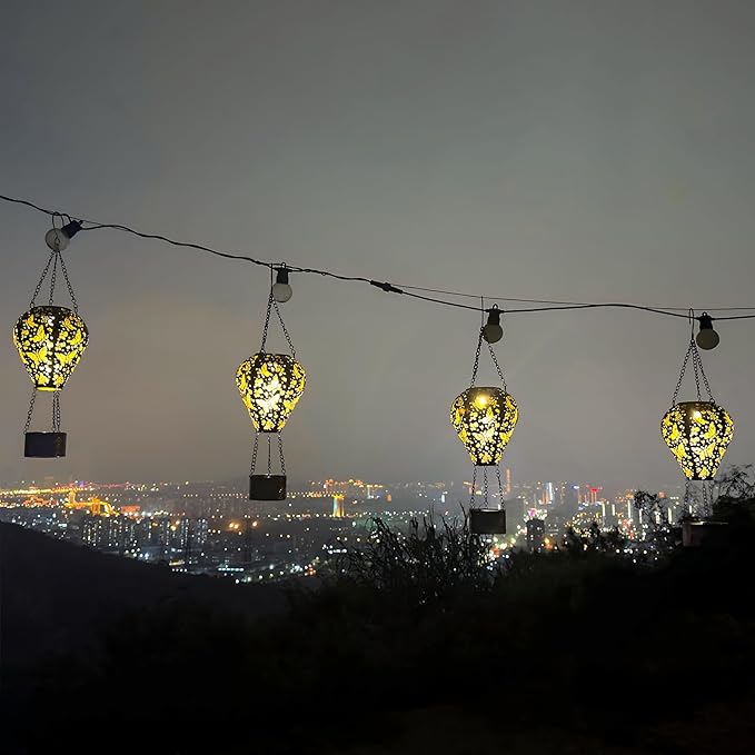 4-Pack Butterfly Decor Hot Air Balloon Solar Lantern – Outdoor Decorative Hanging Light for Garden Yard Patio Porch Lawn and Pathway – Unique Housewarming, Birthday Gift for Women Mom Grandma