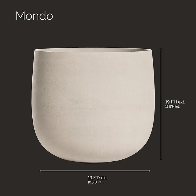 Mondo Large Planter – Sand Stone Finish – Fiberglass Indoor/Outdoor and Weather-Resistant Round Planter (19.7" D x 19.1" H Exterior, 18.5" D x 18.5" H Interior)