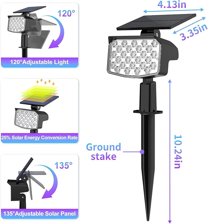 WELALO Solar Color Changing Spot Lights Outdoor, Waterproof Solar Christmas Lights with 9 Modes, Multicolor RGB Landscape Spotlights for Garden Yard Driveway Lawn Patio Pathway Decorations, 6 Pack