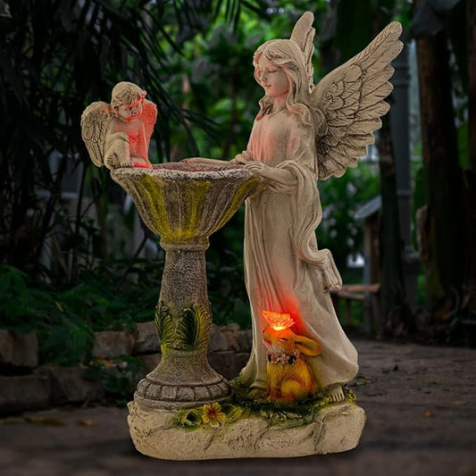 Solar Garden Statues-Angel Outdoor Statues with Color Changing Lights,Garden Sculptures & Statues,Resin Garden Statues Outdoor Clearance for Garden Decor