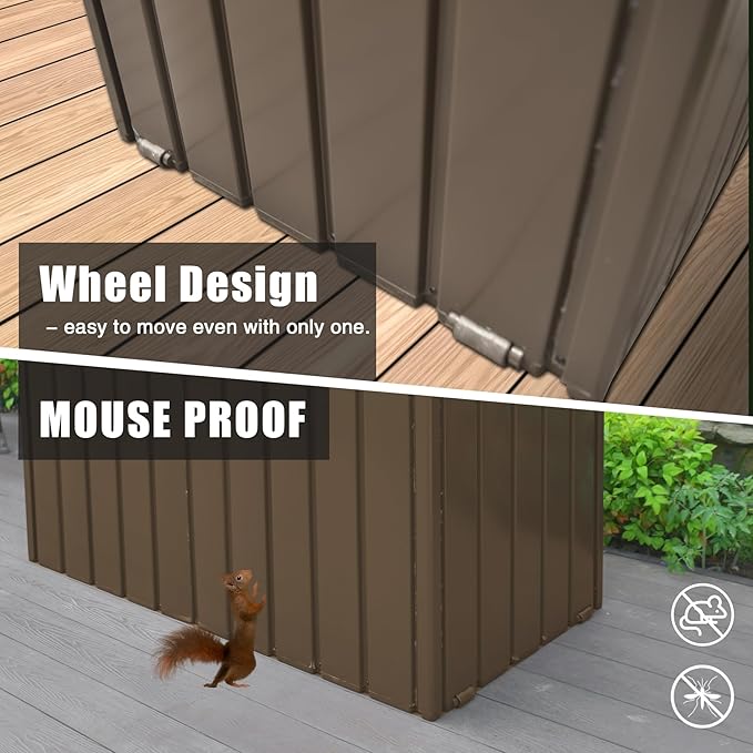 Domi Outdoor Deck Box 100 Gallon, Waterproof Lockable Steel Outdoor Storage Container for Outside Cushions, Garden Tools and Pools Equipment (Dark Brown)