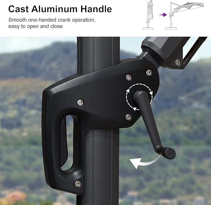 PURPLE LEAF 9.8' X 9.8' Patio Umbrella with Base Outdoor Cantilever Swivel Square Umbrella with Tilt Aluminum Offset Umbrella with 360-degree Rotation for Garden Deck Pool Patio White