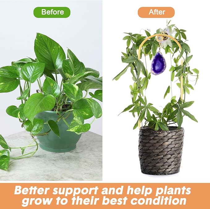 Zopeal 4 Pack Small Metal Plant Trellis Indoor 17 Inch Mini Gold Garden Trellis Potted Plant Support Stake Houseplant Trellis with Agate for Indoor Outdoor Climbing Plants Vine Flower Pot Plant Decor