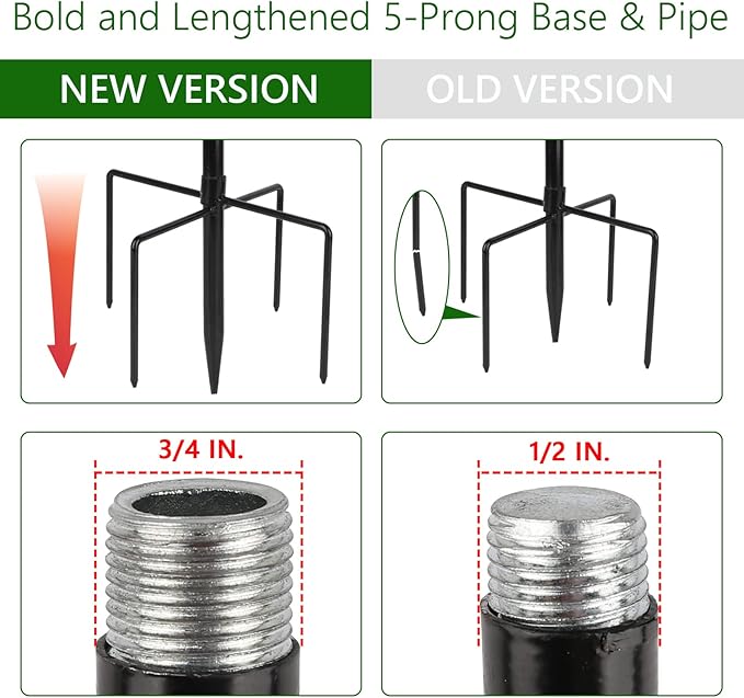 Shepherds Hooks for Outdoor Hummingbird Bird Feeder Pole Hanger 67 Inches with 5 Prongs Base Stainless Metal Adjustable Garden Hanging Holder Weddings Garden Decor Butterfly 2-Pack Black