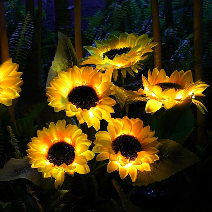 Solar Garden Lights, 4 Pack Sunflower Outdoor Lights Solar Flower Lights for Outside with 12 Larger Sunflower Gardening Gift for Mom Women Decorative Lights for Garden Decor Yard Patio Lawn Pathway